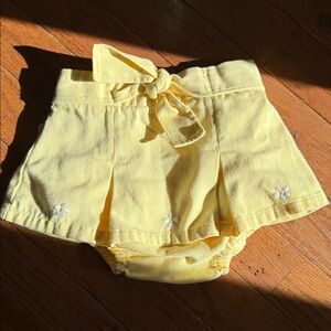 1970’s Vintage Yellow Denim Baby Skirt w/ Bloomers, Flower Embroidery, 6-9 month